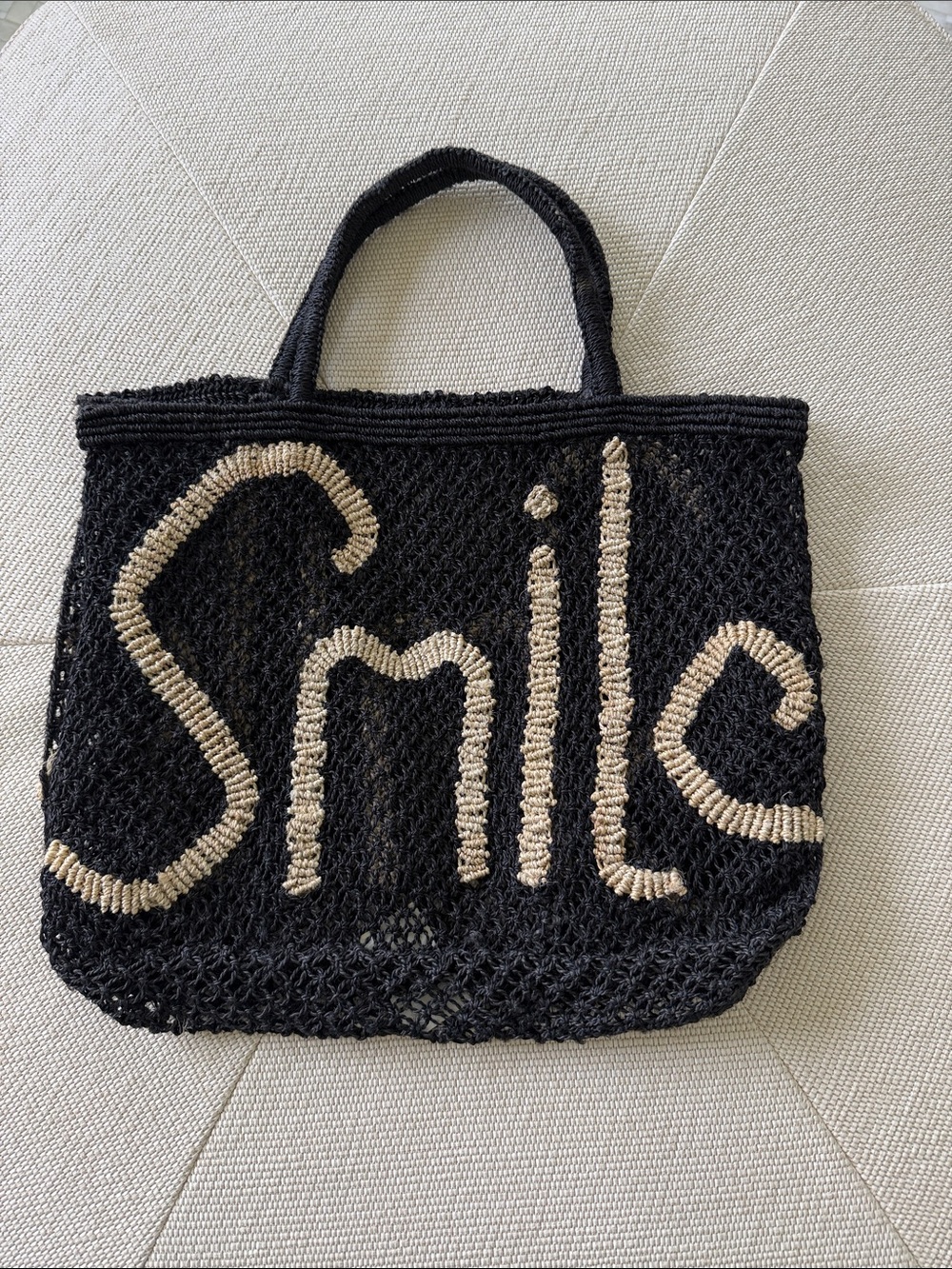 Smile Black Crochet Tote Bag